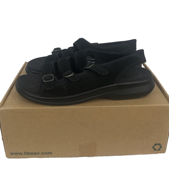 L.L. Bean Womens Sandals Size 8 Medium Triple Strap Adjustable Black Suede Shoes - Picture 4 of 10
